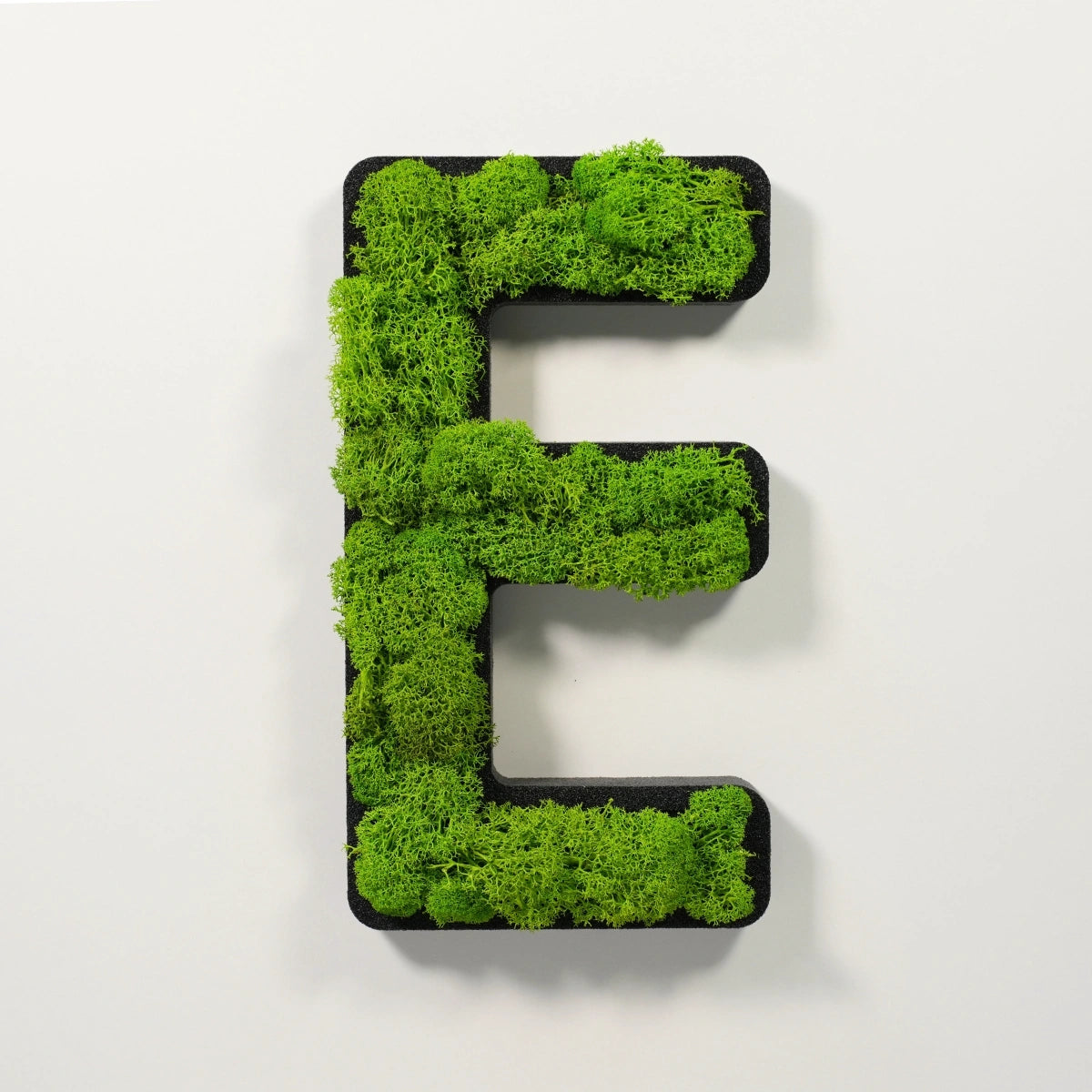 Moosbuchstabe E aus echtem Islandmoos, 32 cm hoch, grüne Wanddekoration