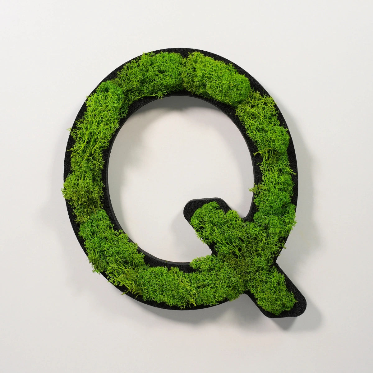 Moosbuchstabe Q aus echtem Islandmoos, 32 cm hoch, grüne Wanddekoration