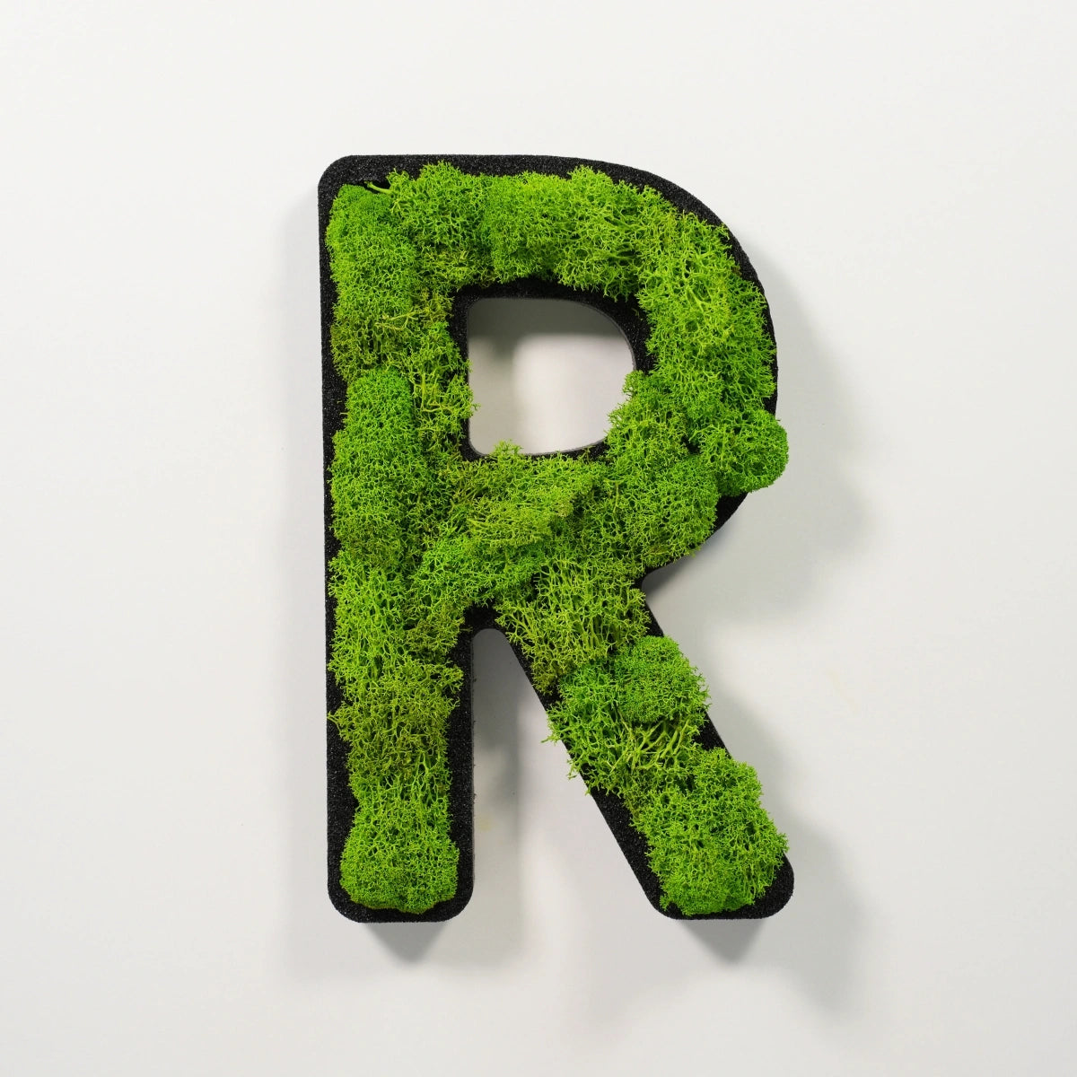 Moosbuchstabe R aus echtem Islandmoos, 32 cm hoch, grüne Wanddekoration