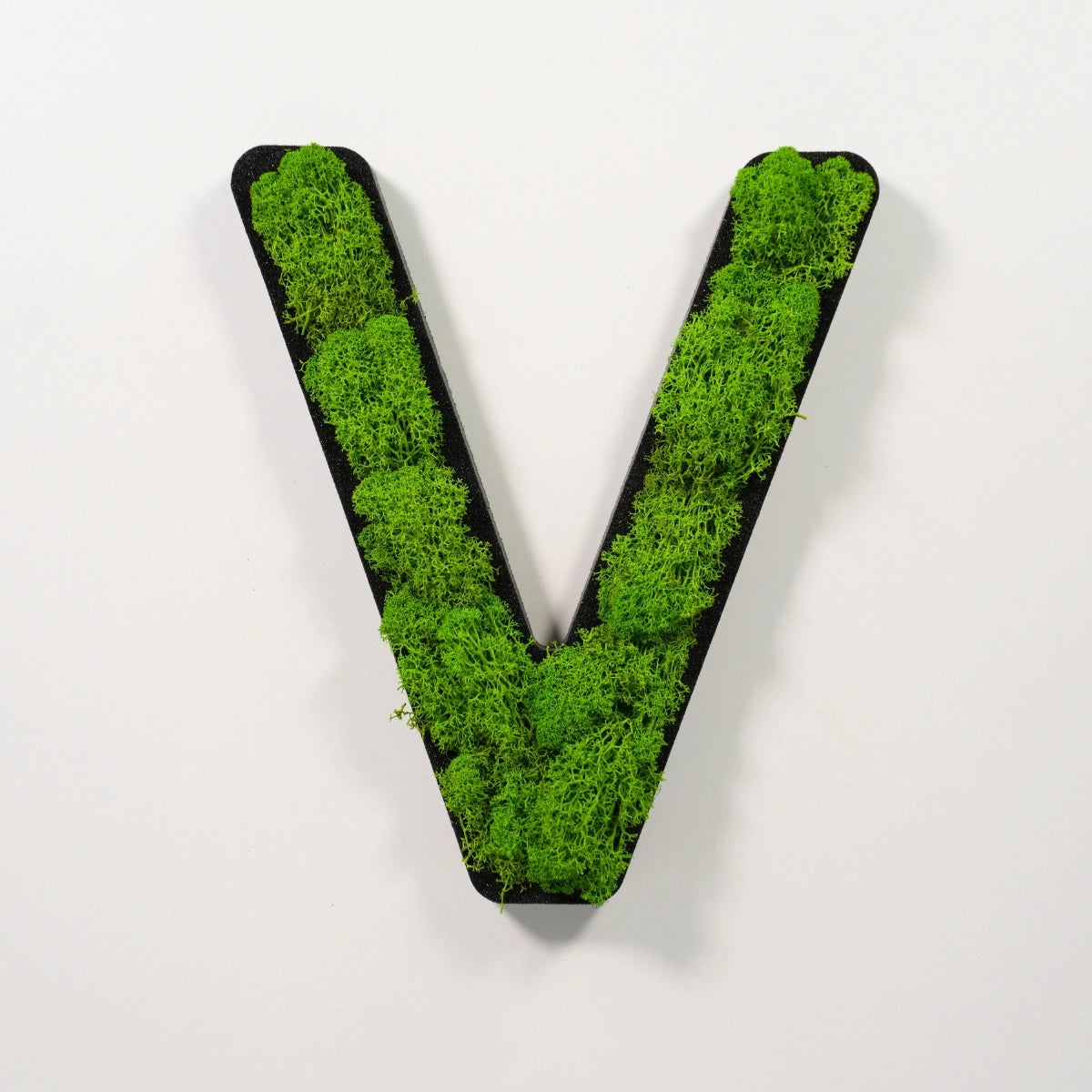 Moosbuchstabe V aus echtem Islandmoos, 32 cm hoch, grüne Wanddekoration